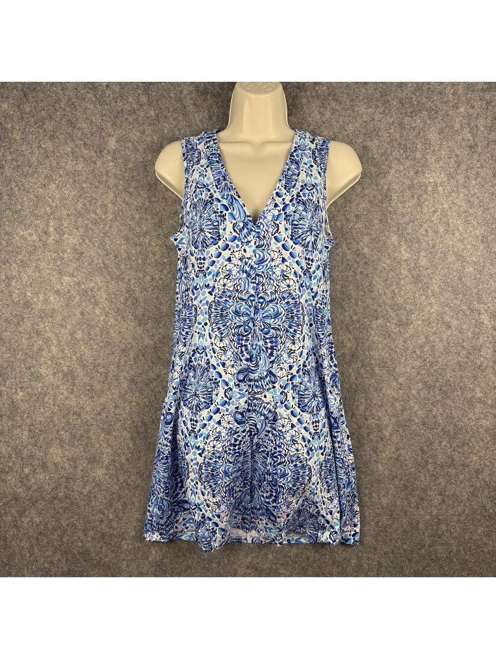 Lilly Pulitzer Amina Swing Dress 001501 V Neck Sleeveless Blue Size XS 485